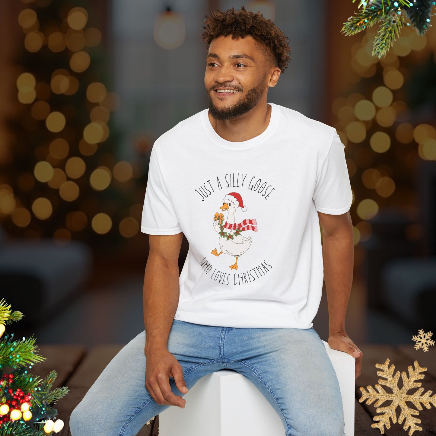Christmas Goose Tee — "Just a Silly Goose Who Loves Christmas" Holiday T-Shirt