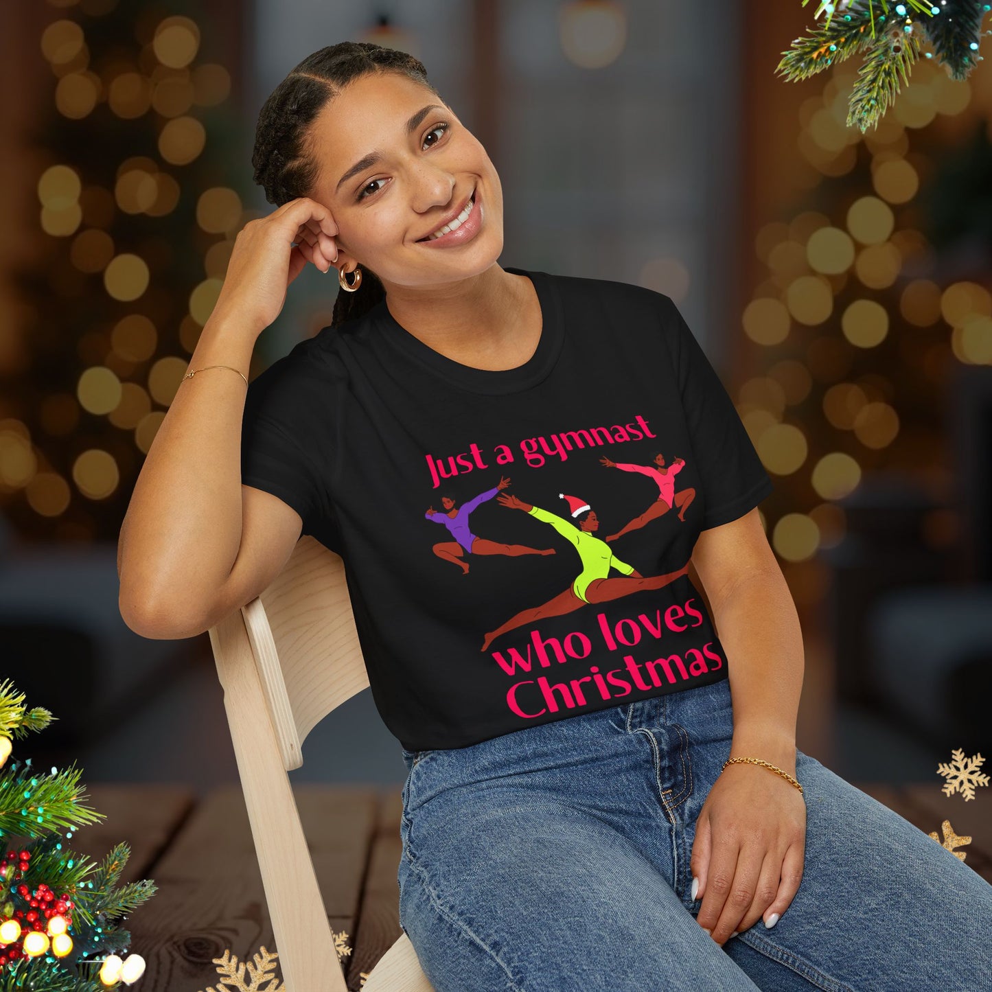 Gymnast Christmas Tee — "Just a Gymnast Who Loves Christmas" Holiday T-Shirt