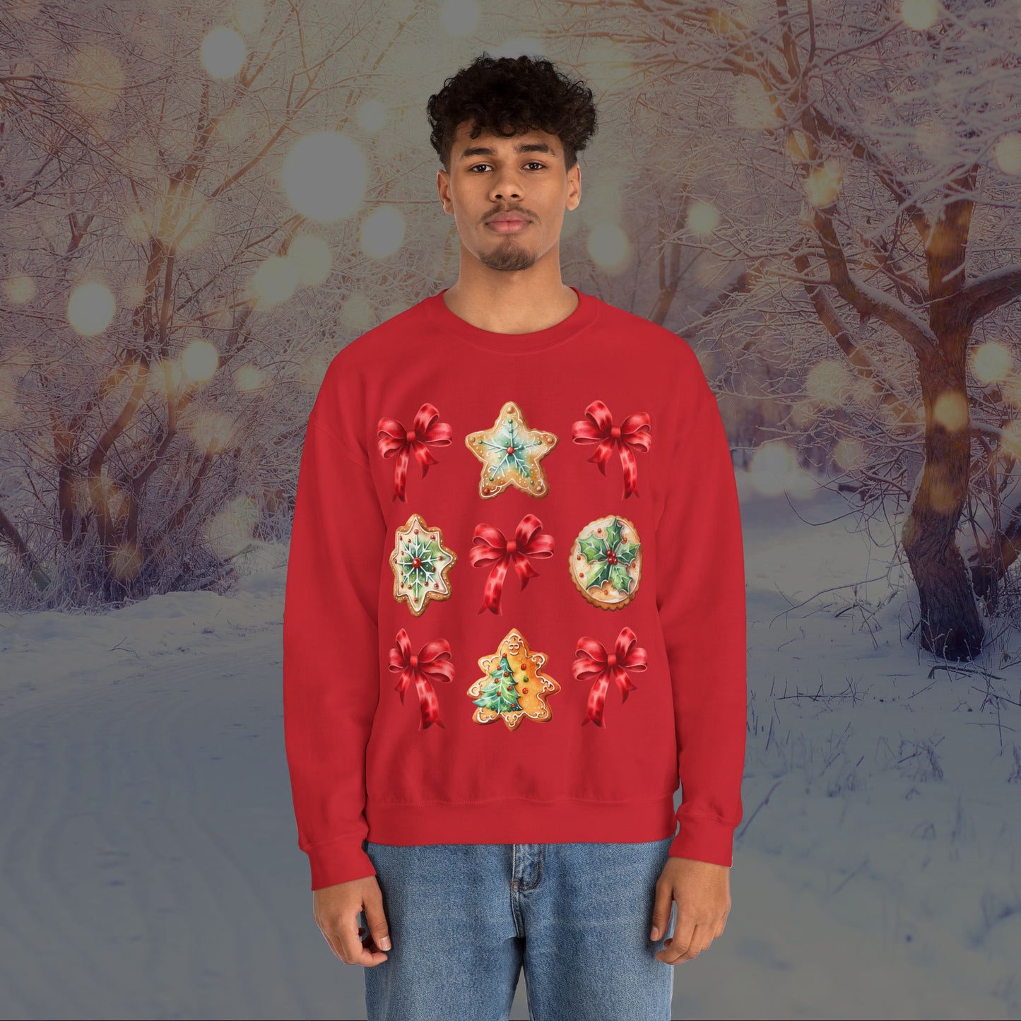 Christmas Cookie + Bows Crewneck Sweatshirt