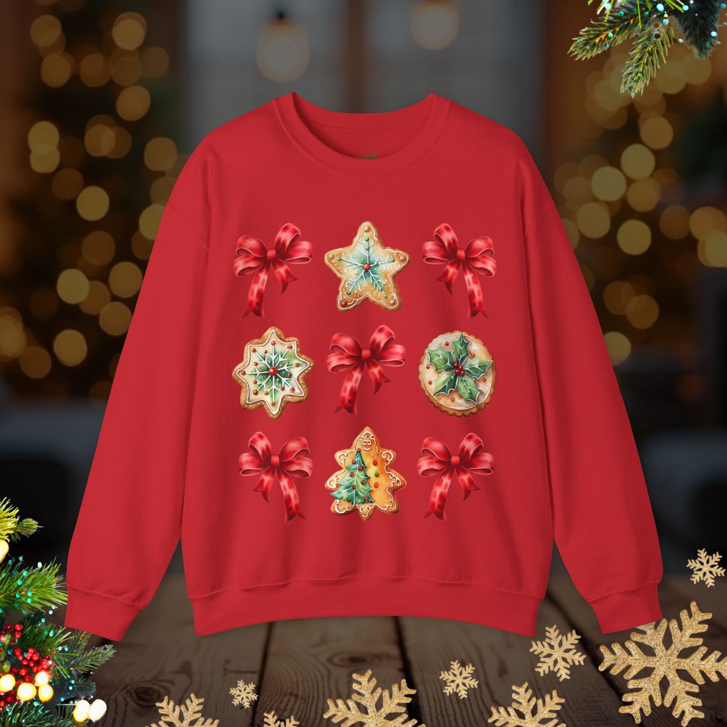 Christmas Cookie + Bows Crewneck Sweatshirt