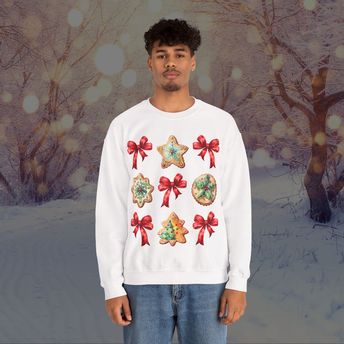 Christmas Cookie + Bows Crewneck Sweatshirt