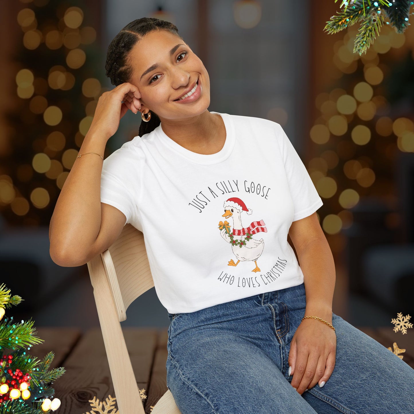 Christmas Goose Tee — "Just a Silly Goose Who Loves Christmas" Holiday T-Shirt