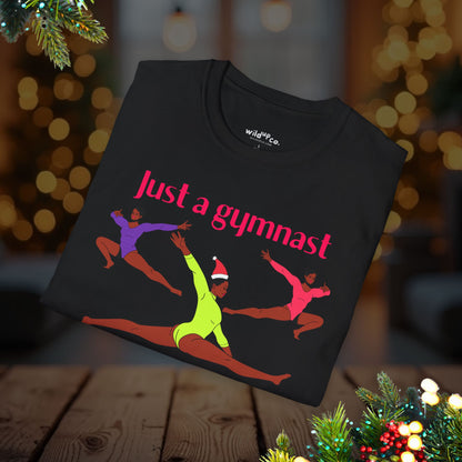 Gymnast Christmas Tee — "Just a Gymnast Who Loves Christmas" Holiday T-Shirt