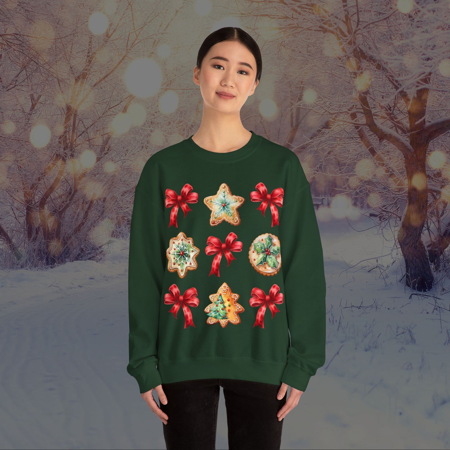 Christmas Cookie + Bows Crewneck Sweatshirt