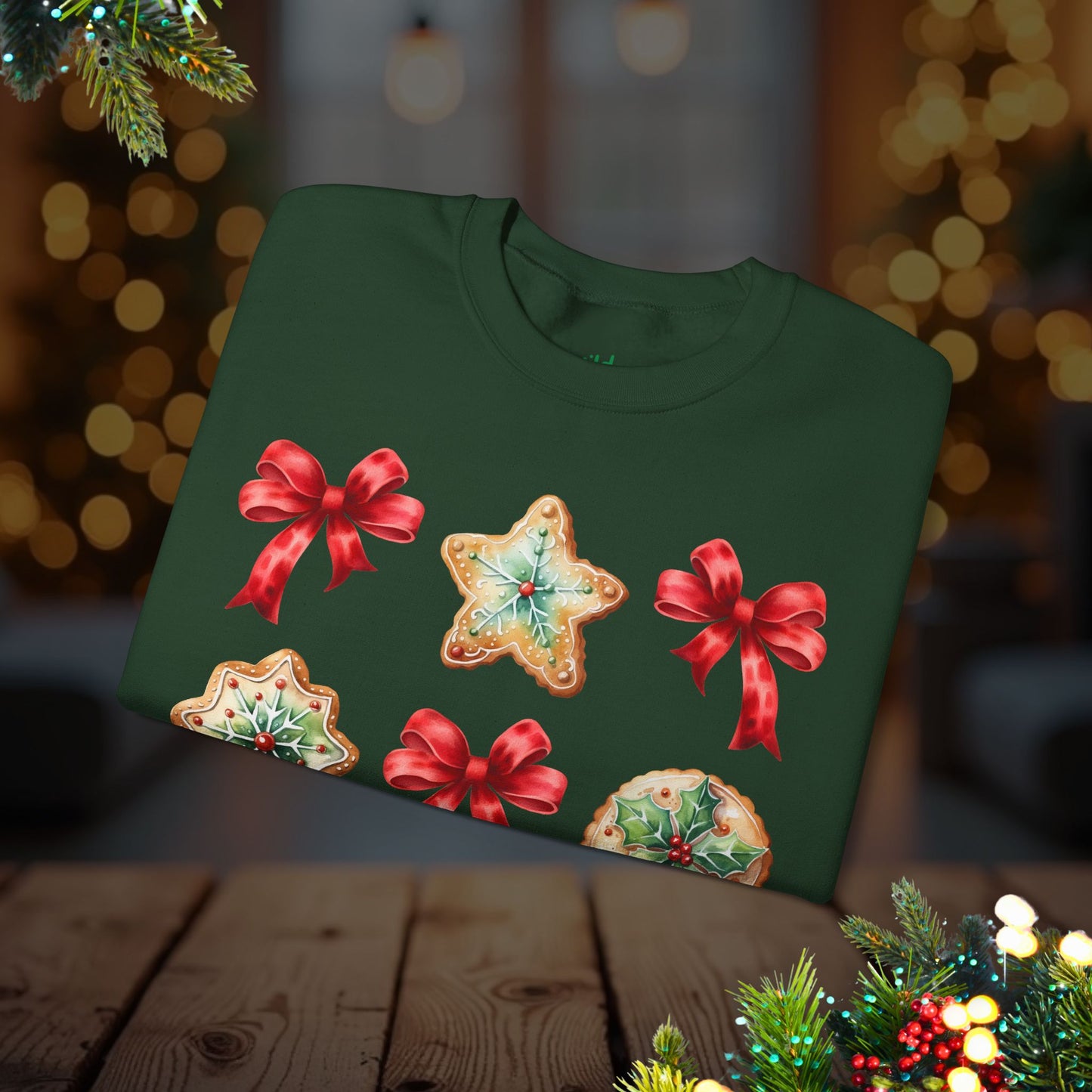 Christmas Cookie + Bows Crewneck Sweatshirt