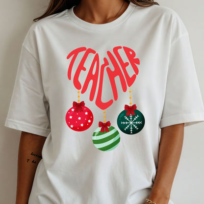 Teacher Christmas T-Shirt — Holiday Ornaments Graphic Tee