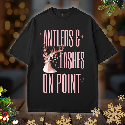 Antlers & Lashes On Point Tee — Cute Pink Reindeer Graphic T-Shirt