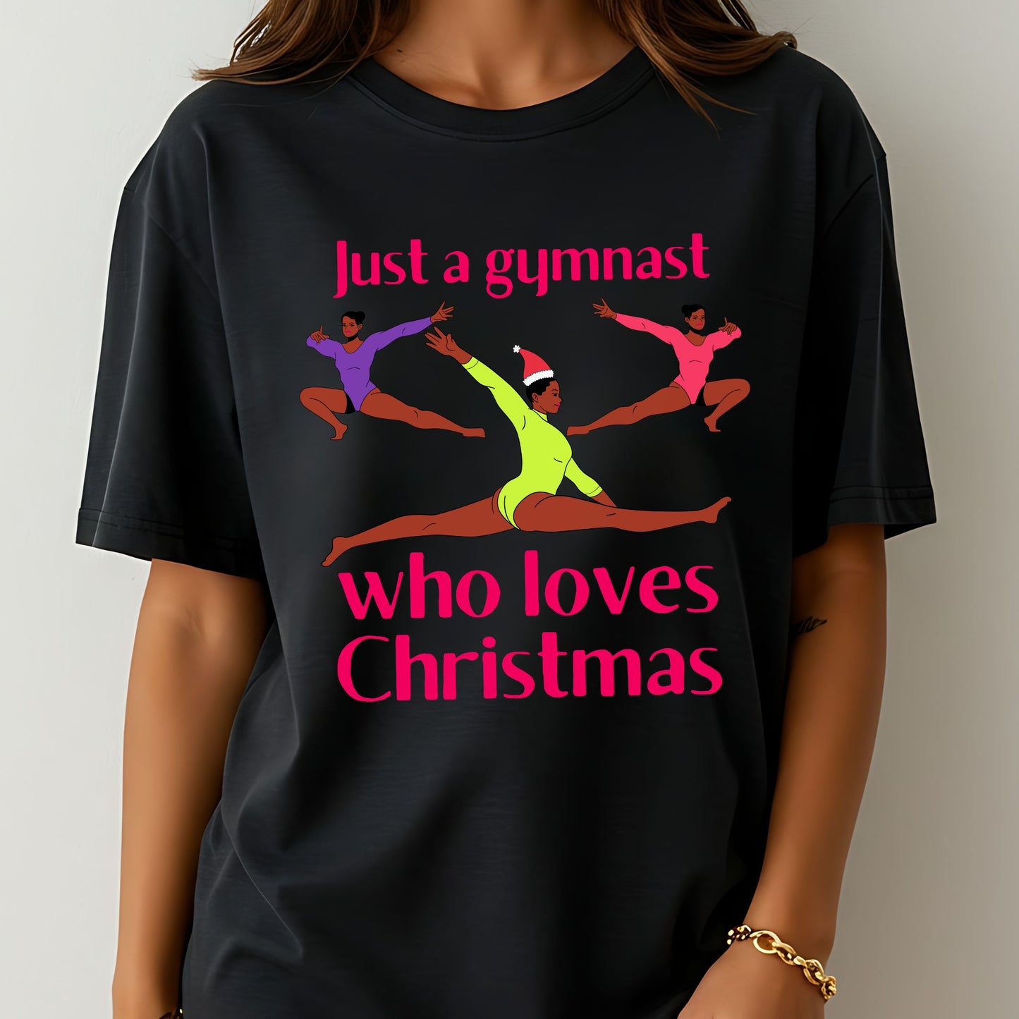 Gymnast Christmas Tee — "Just a Gymnast Who Loves Christmas" Holiday T-Shirt