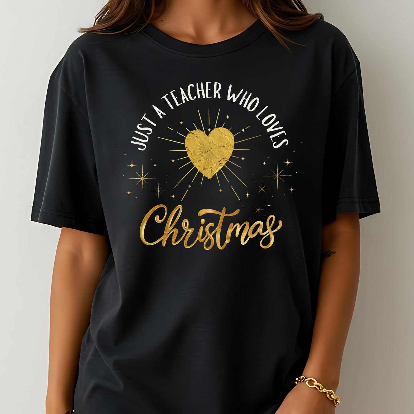 Teacher Christmas Tee - "Just a Teacher Who Loves Christmas" Holiday T-Shirt