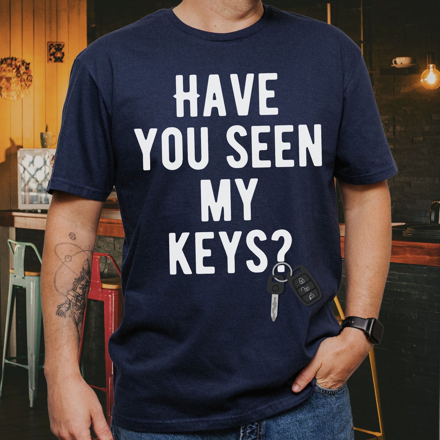 “Have You Seen My Keys? / I Can’t Find My Glasses Either” Funny Lost Items Graphic Tee