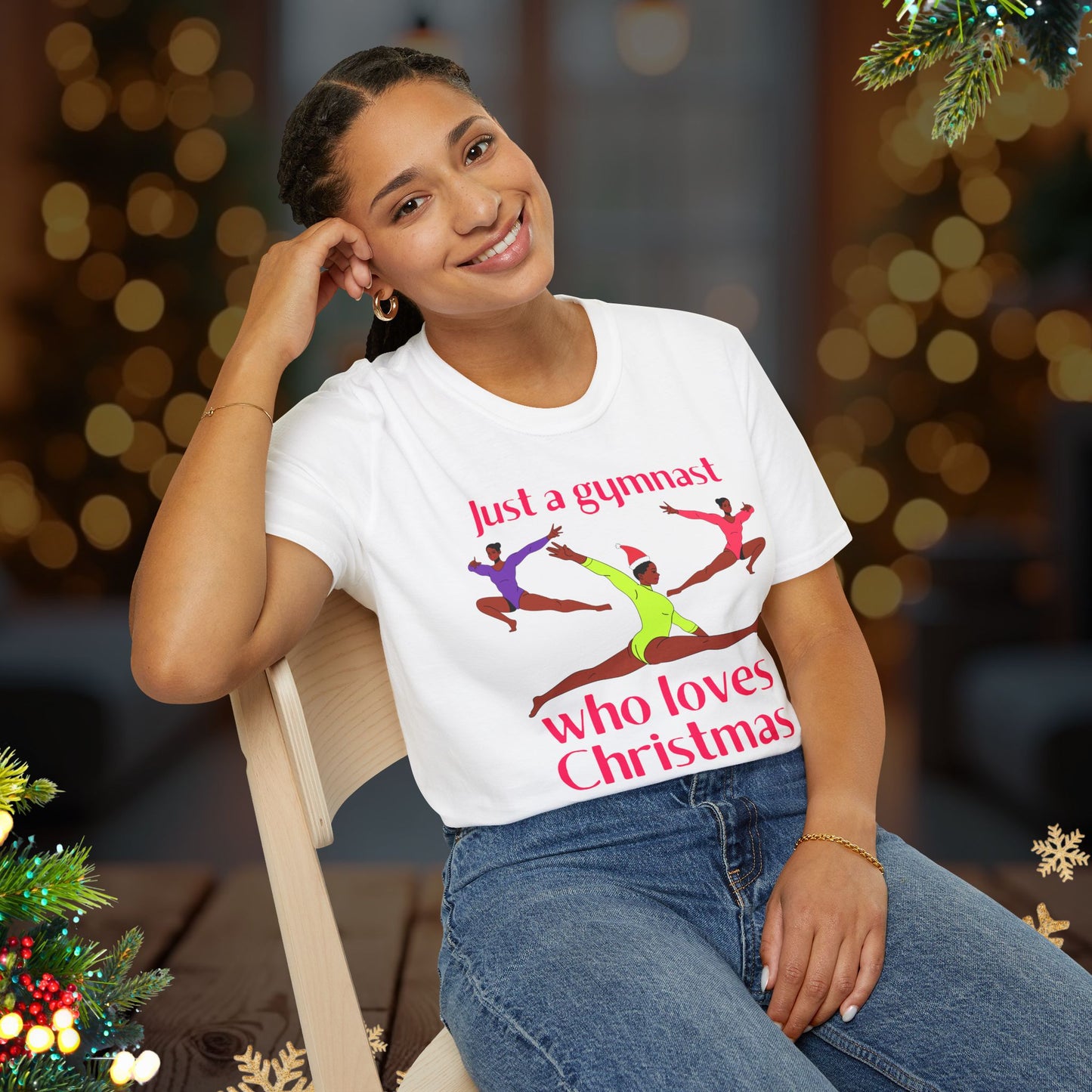 Gymnast Christmas Tee — "Just a Gymnast Who Loves Christmas" Holiday T-Shirt