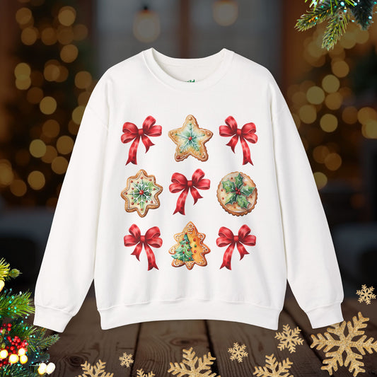 Christmas Cookie + Bows Crewneck Sweatshirt