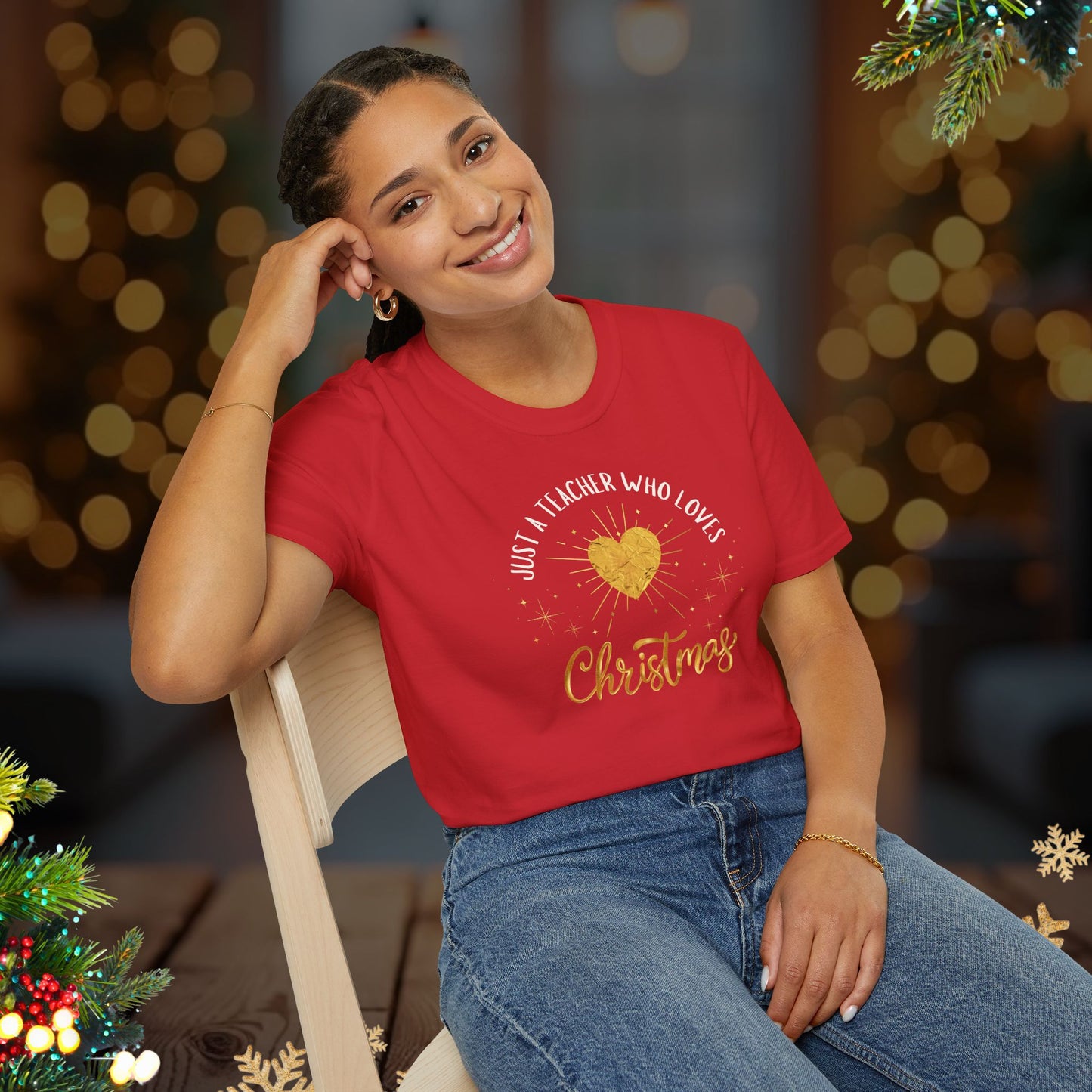 Teacher Christmas Tee - "Just a Teacher Who Loves Christmas" Holiday T-Shirt