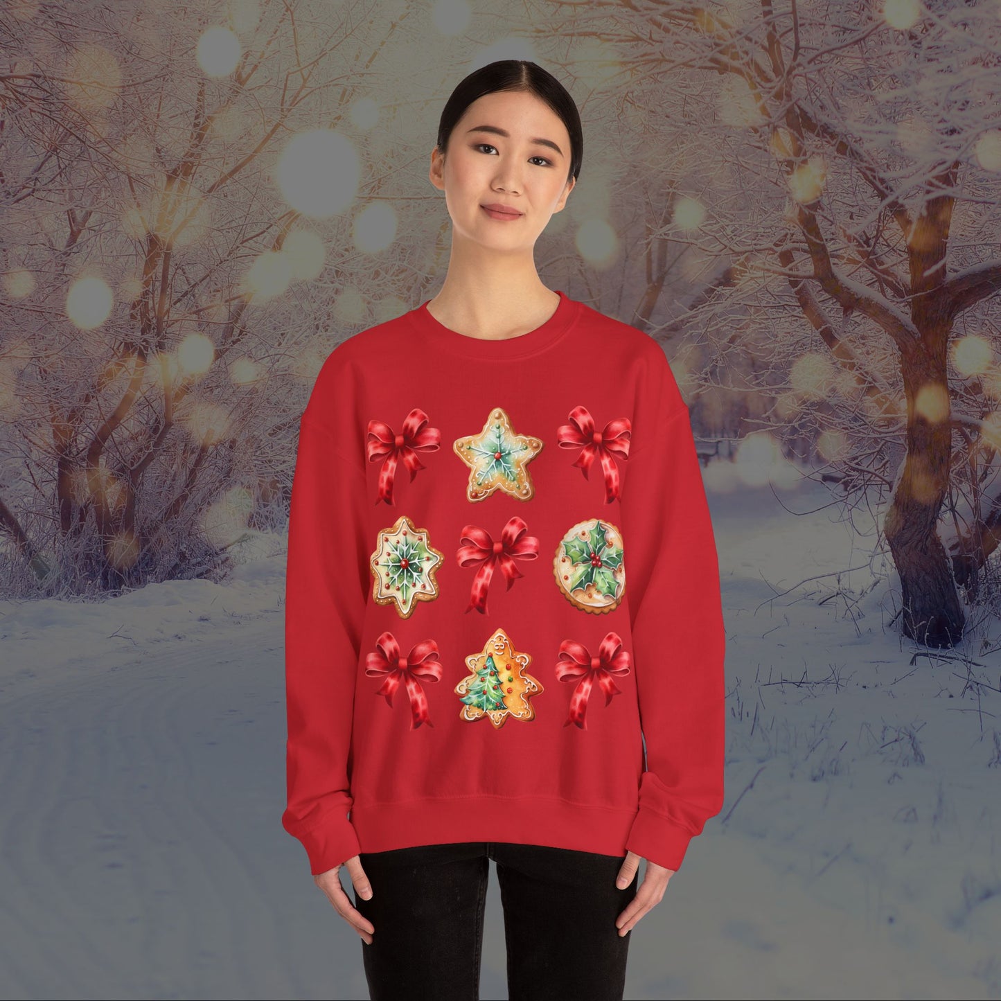 Christmas Cookie + Bows Crewneck Sweatshirt