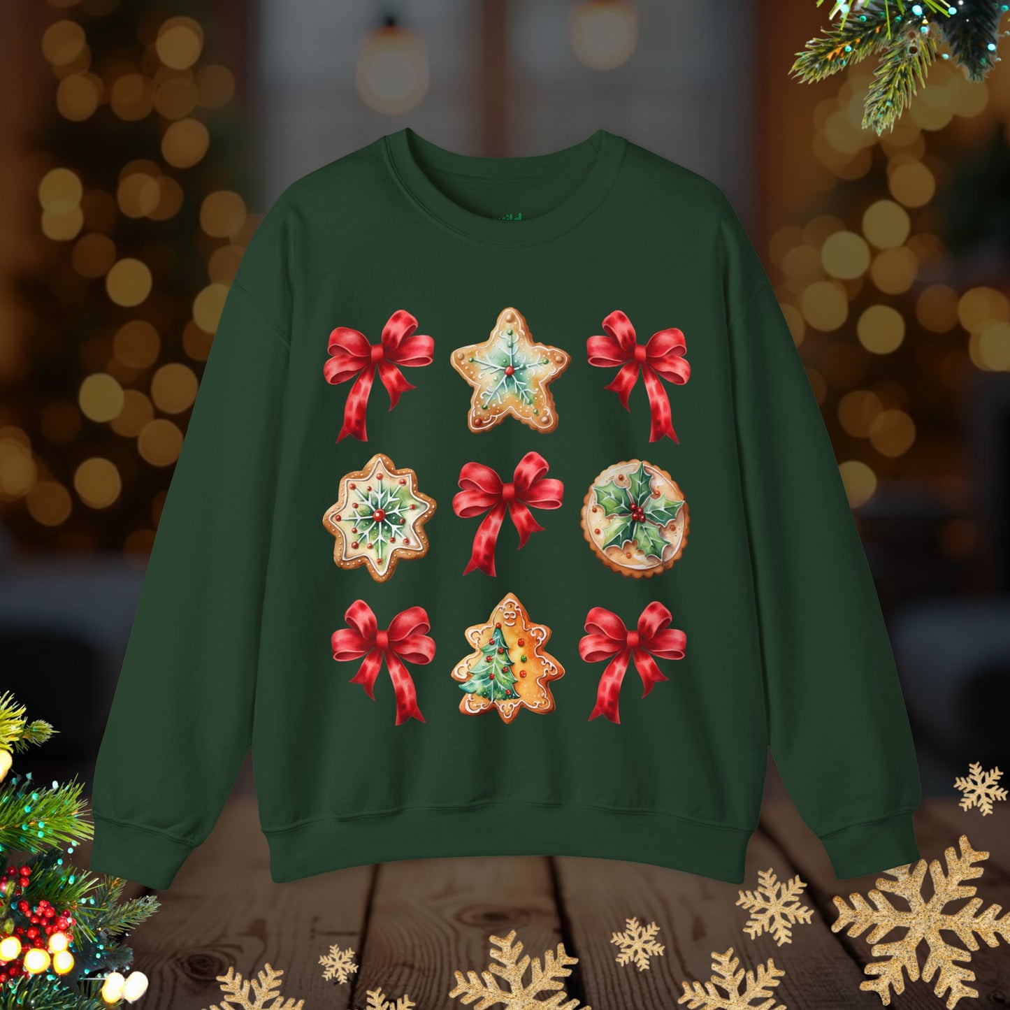 Christmas Cookie + Bows Crewneck Sweatshirt