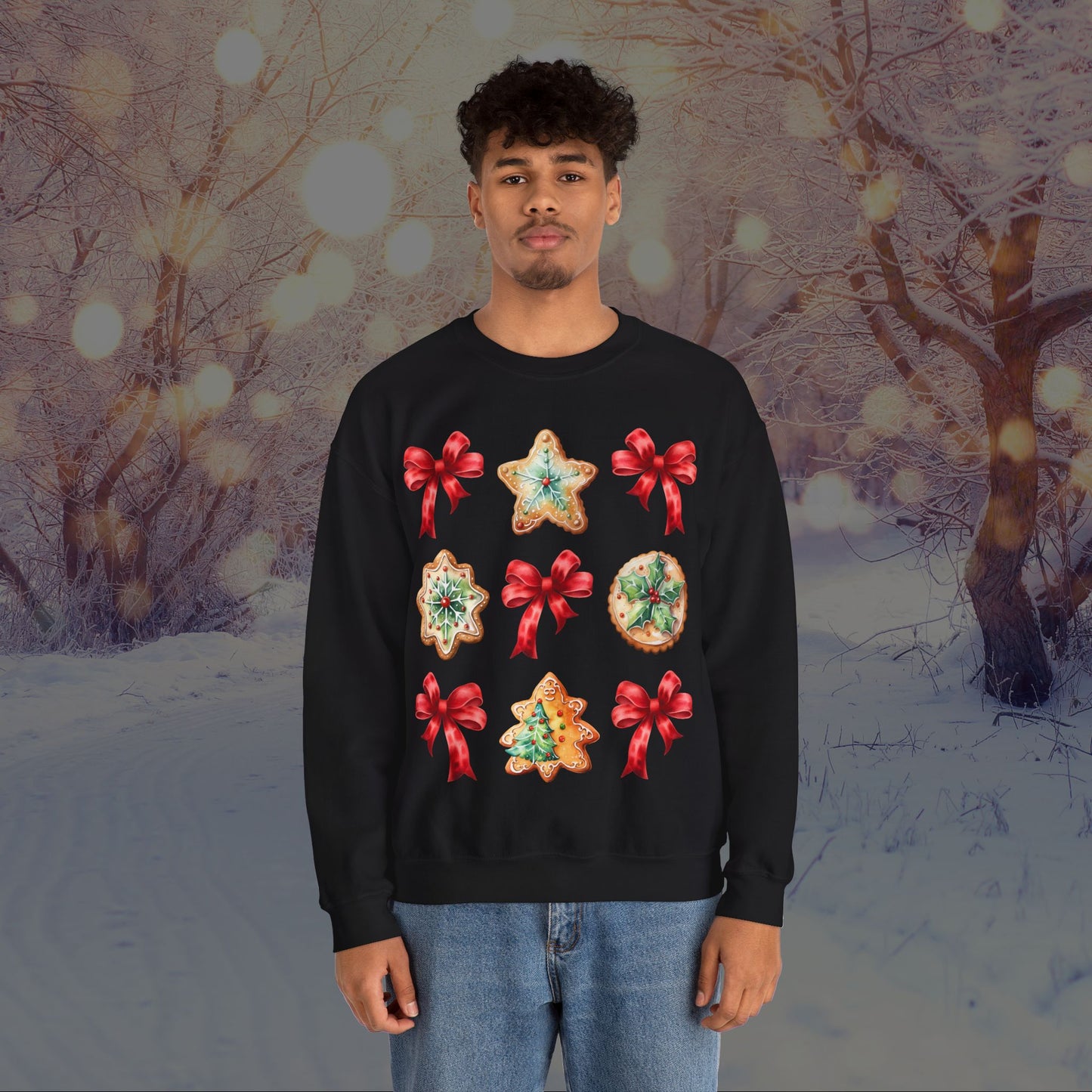 Christmas Cookie + Bows Crewneck Sweatshirt