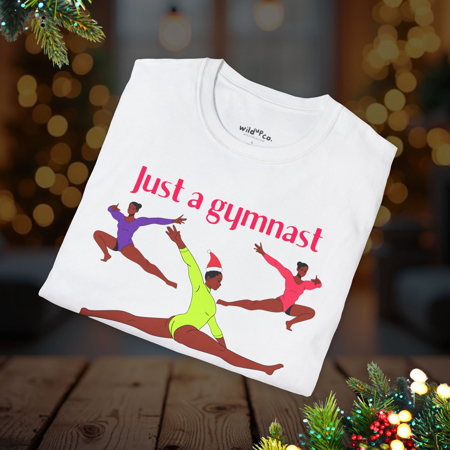 Gymnast Christmas Tee — "Just a Gymnast Who Loves Christmas" Holiday T-Shirt