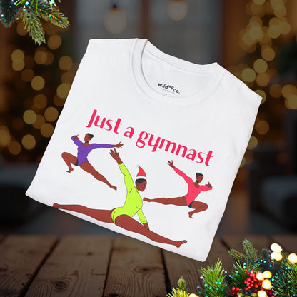 Gymnast Christmas Tee — "Just a Gymnast Who Loves Christmas" Holiday T-Shirt